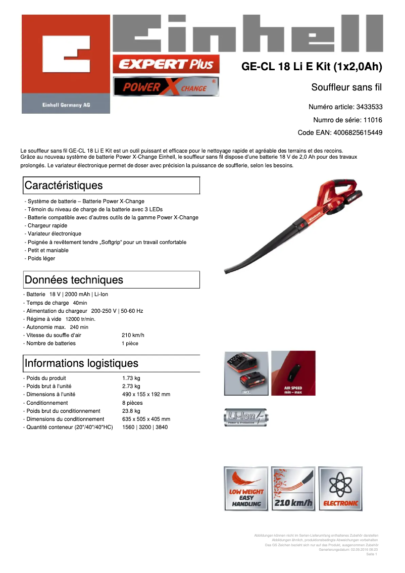 Imagen de la primera página del manual del dispositivo GE-CL 18 Li E