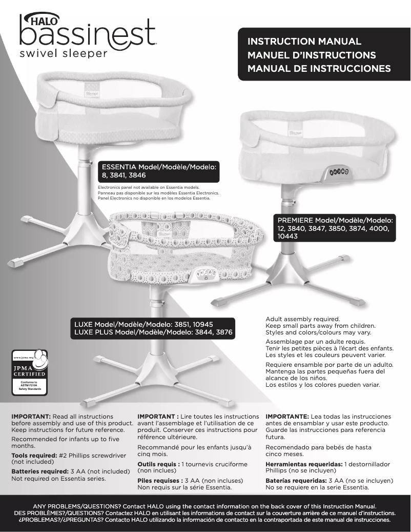 Imagen de la primera página del manual del dispositivo Bassinest Premiere 3850