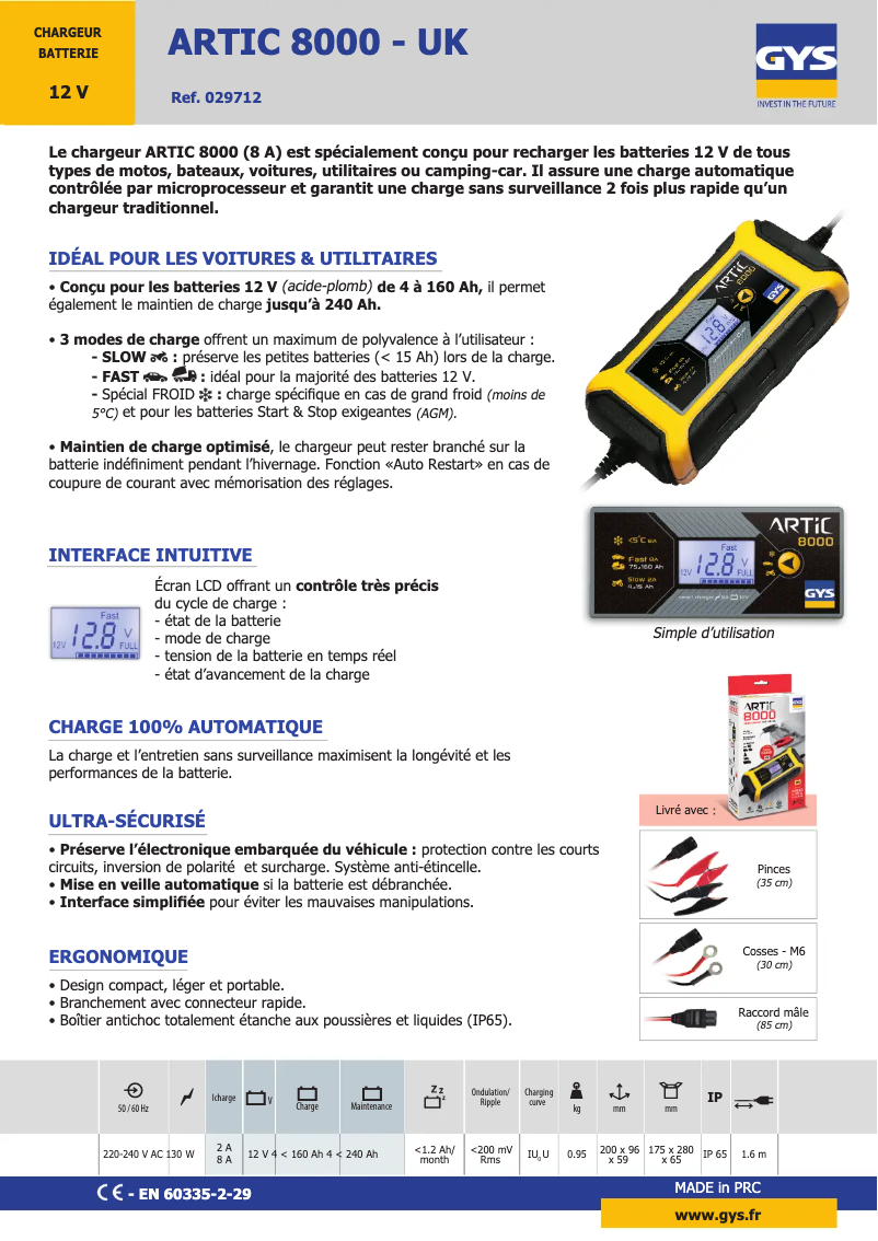 Página 1 del manual Ficha técnica GYS Artic 8000