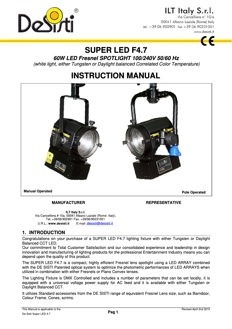 Página nº 1 - Manual de usuario DeSisti Super LED F4.7
