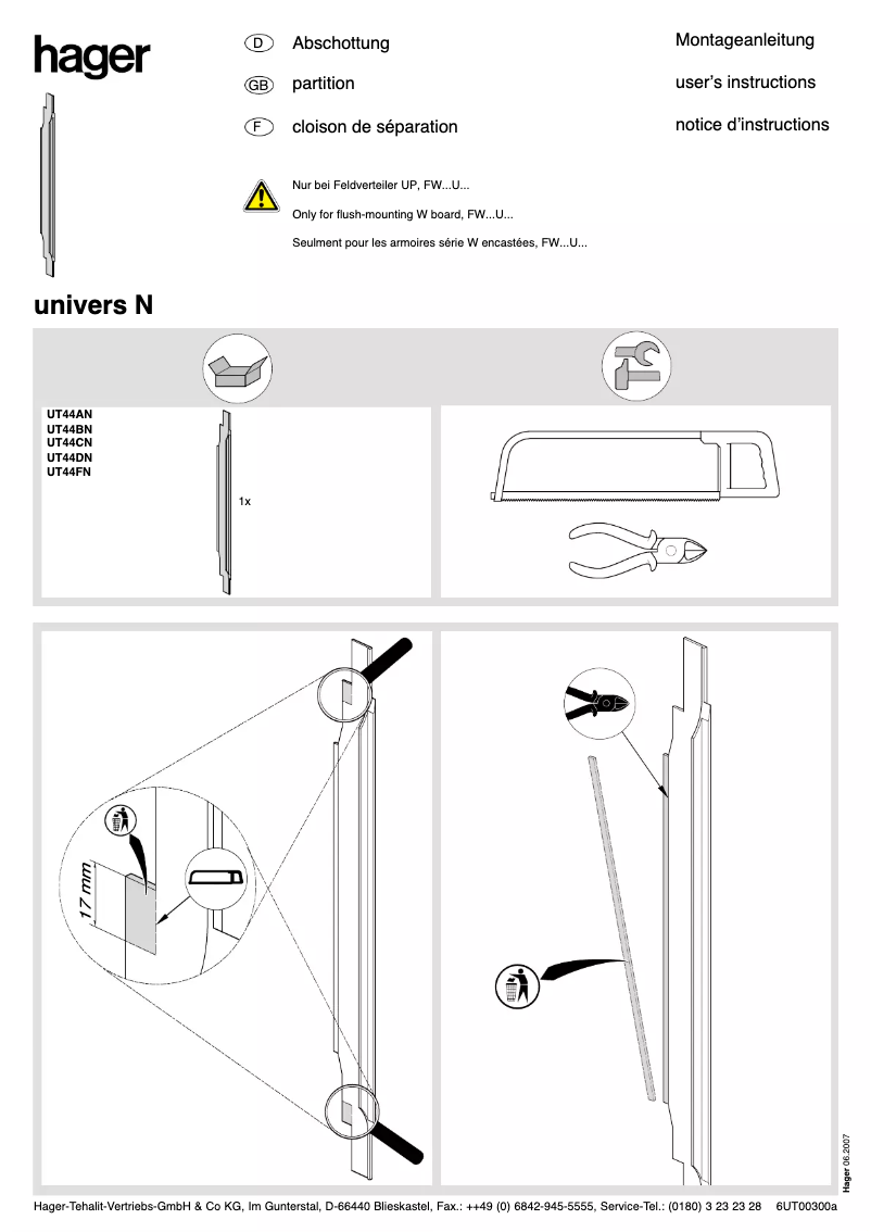 Página 1 del manual Manual de usuario Hager UT44DN