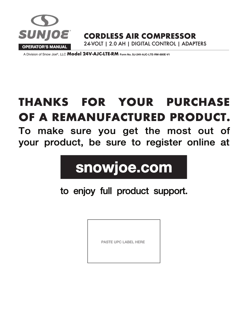 Página 1 del manual Manual de usuario Sun Joe 24V-AJC-LTE-RM