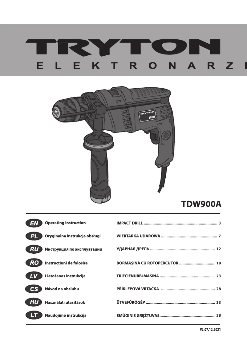 Imagen de la primera página del manual del dispositivo TDW900A