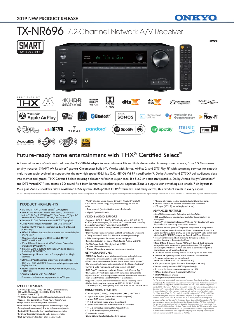 Página 1 del manual Ficha técnica Klipsch TX-NR696