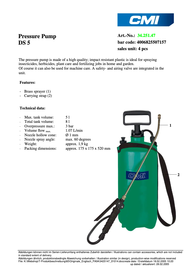 Página 1 del manual Ficha técnica CMI DS 5