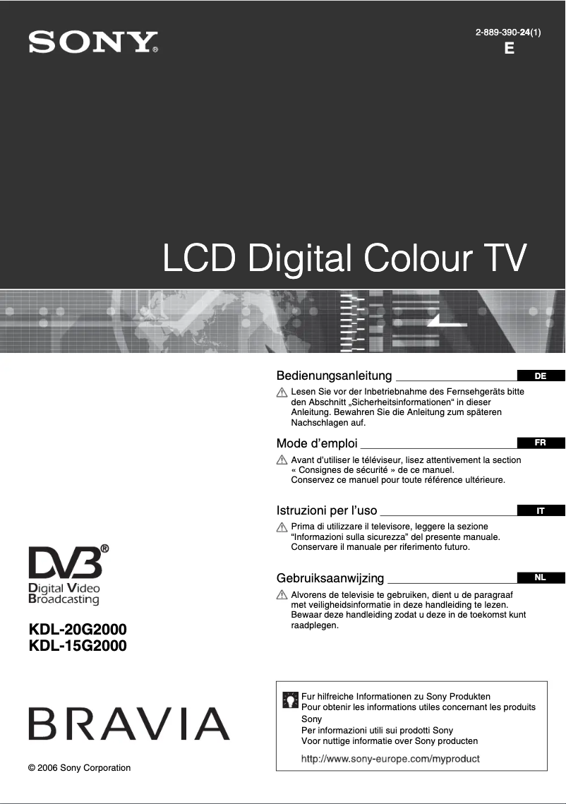 Imagen de la primera página del manual del dispositivo Bravia KDL-20G2000