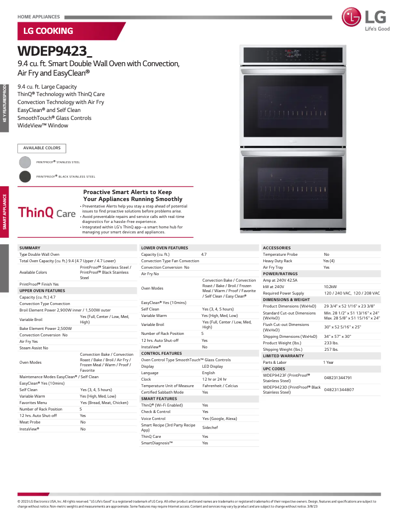 Página nº 1 - Ficha técnica LG WDEP9423D