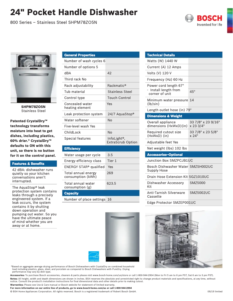 Página nº 1 - Ficha técnica Bosch SHPM78ZO5N