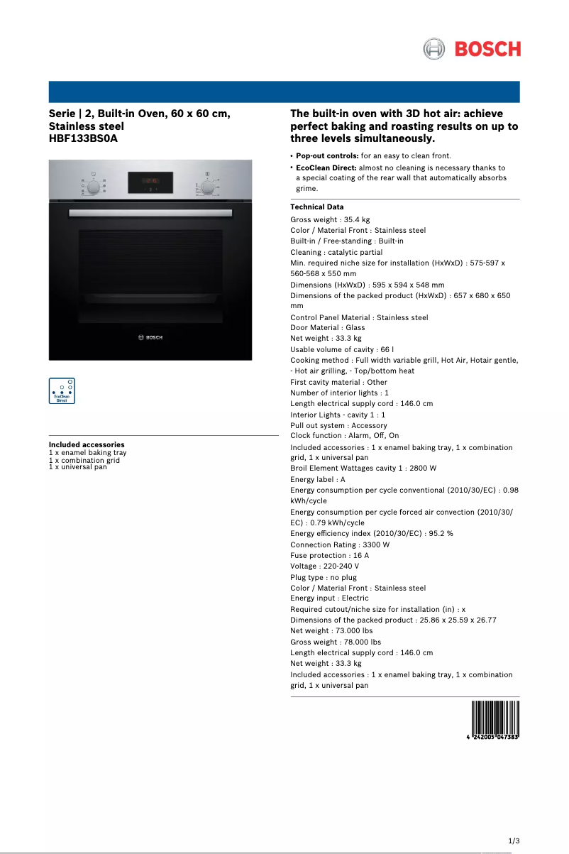 Imagen de la primera página del manual del dispositivo HBF133BS0A