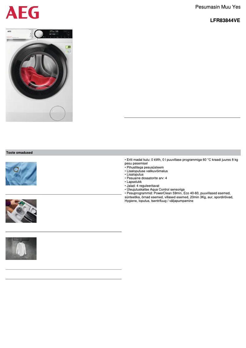 Página 1 del manual Ficha técnica AEG LFR83844VE