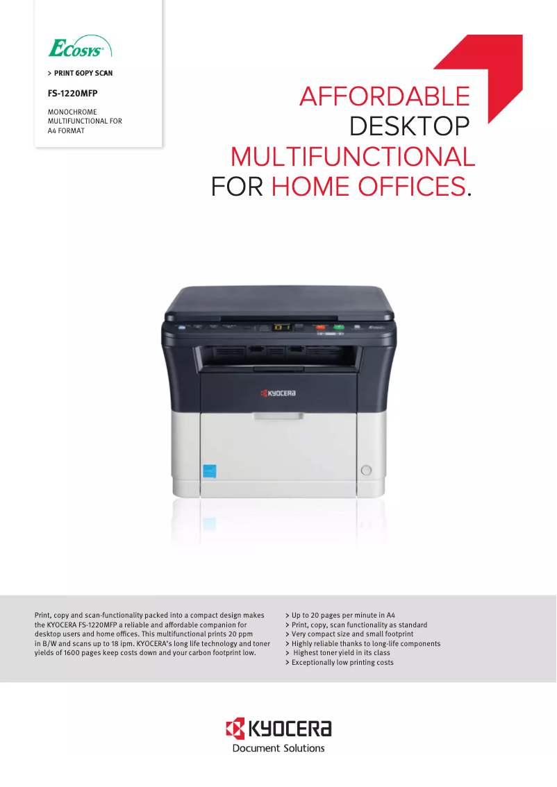 Página 1 del manual Ficha técnica Kyocera FS-1220MFP