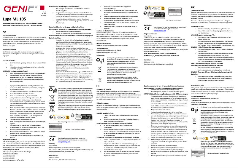 Imagen de la primera página del manual del dispositivo ML105