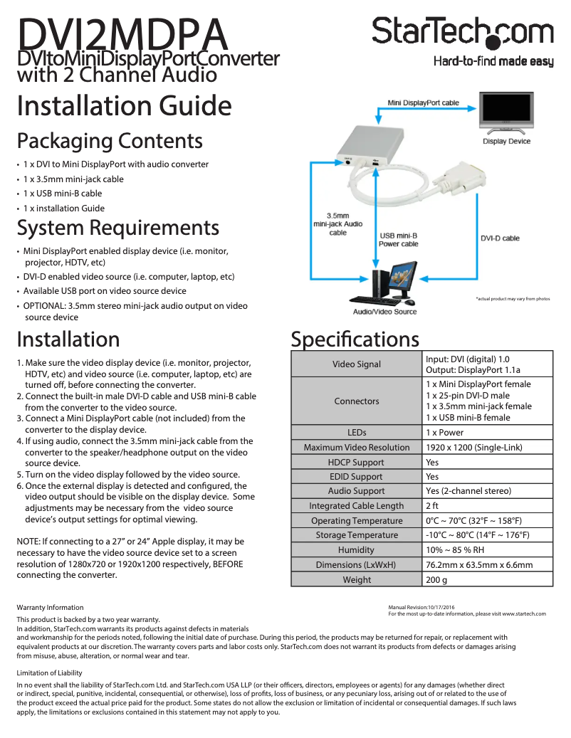 Imagen de la primera página del manual del dispositivo DVI2MDPA