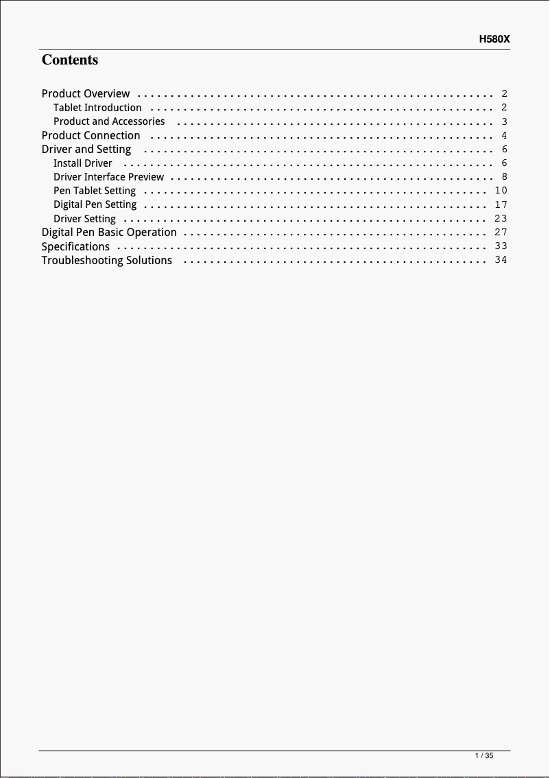 Página 1 del manual Manual de usuario Huion Inspiroy H580X