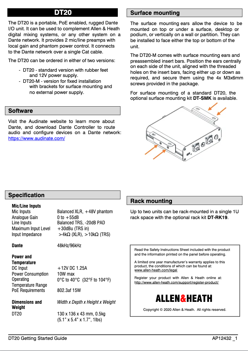 Página 1 del manual Manual de usuario Allen & Heath DT20