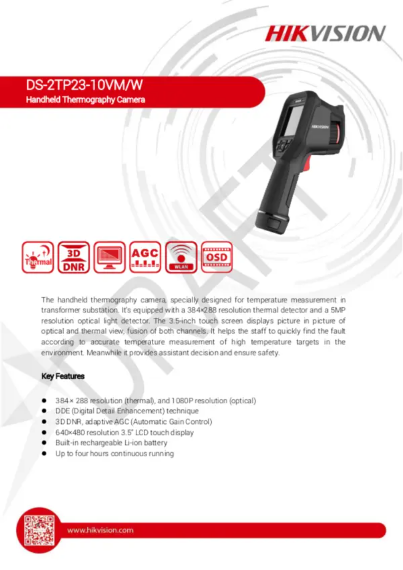 Página 1 del manual Ficha técnica Hikvision DS-2TP23-10VM/W