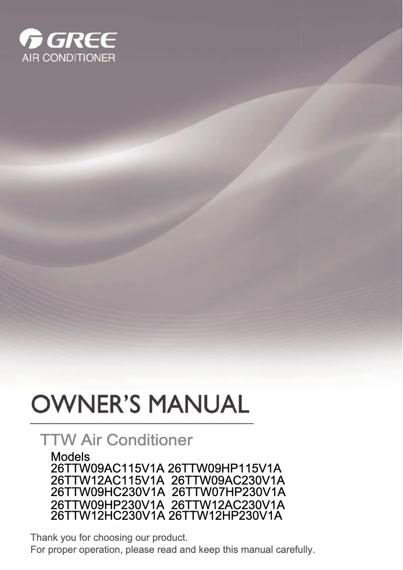 Página 1 del manual Manual de usuario Gree 26TTW09AC230V1A