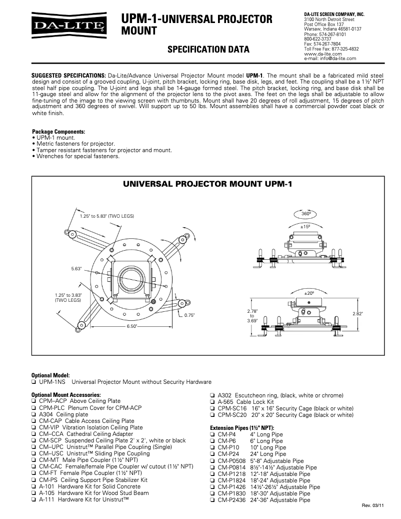 Página nº 1 - Manual de usuario Da-Lite UPM-1C