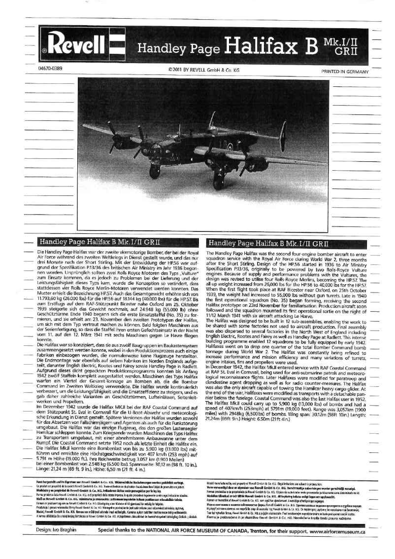 Página 1 del manual Manual de usuario Revell Handley Page HALIFAX B Mk.I/II GR II