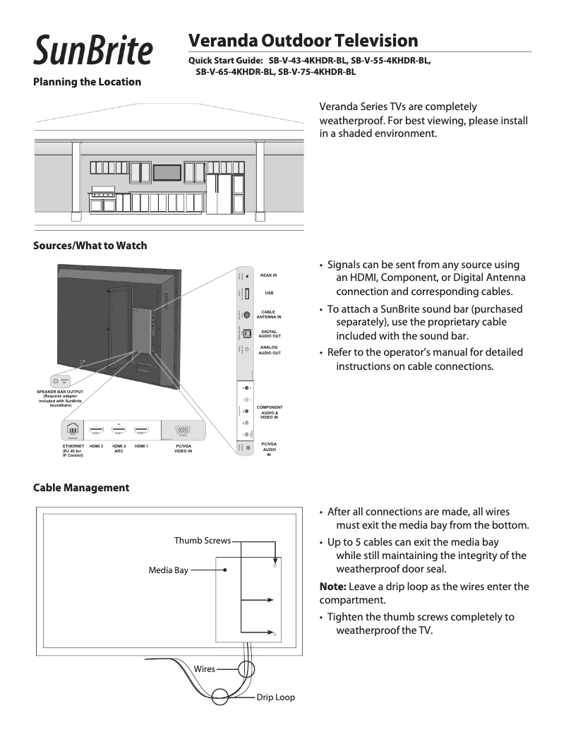 Página 1 del manual Guía de inicio rápido SunBriteTV SB-V-75-4KHDR-BL