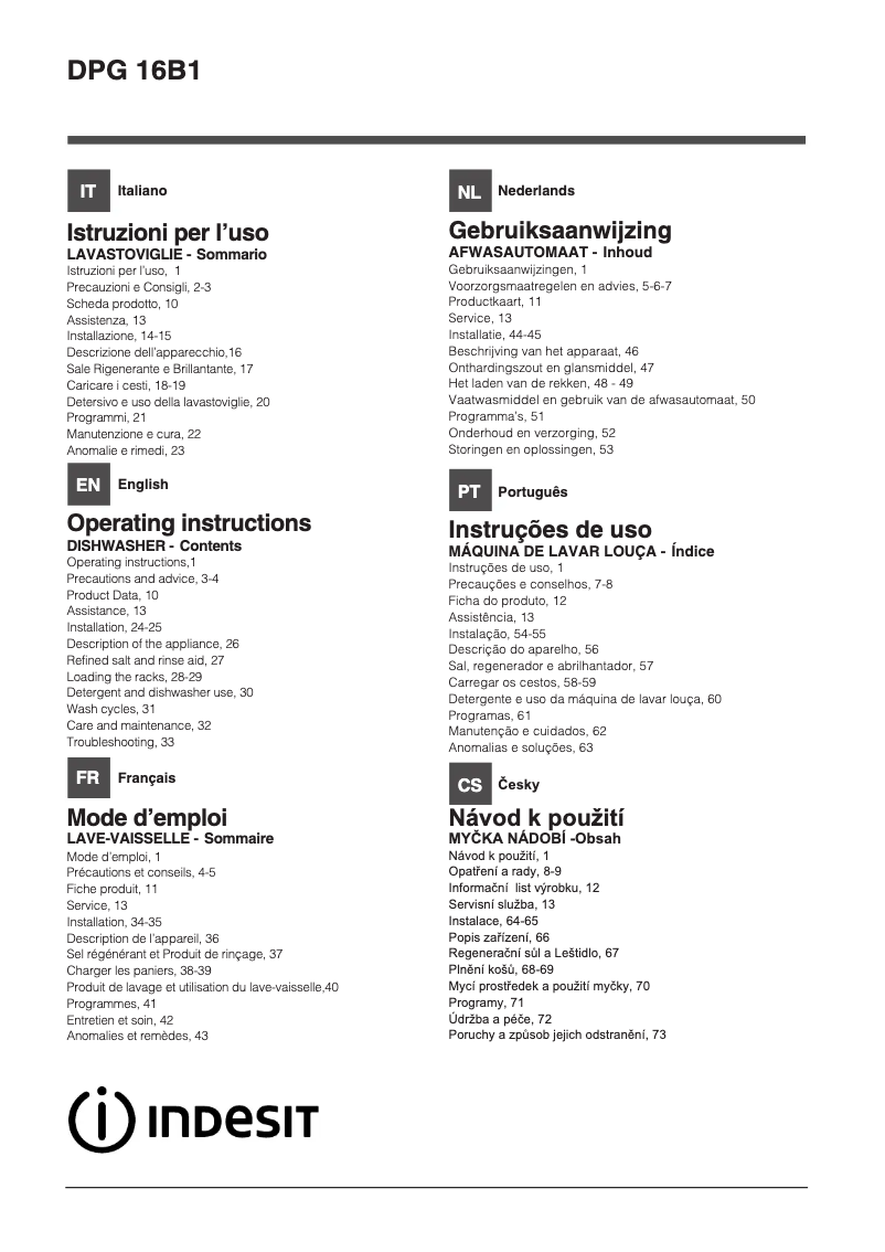 Página 1 del manual Manual de usuario Indesit DPG 16B1