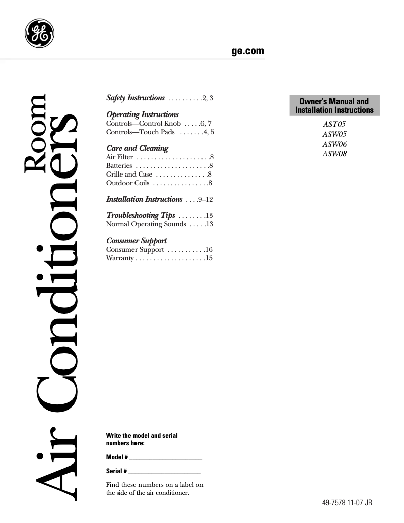 Imagen de la primera página del manual del dispositivo ASW08FL