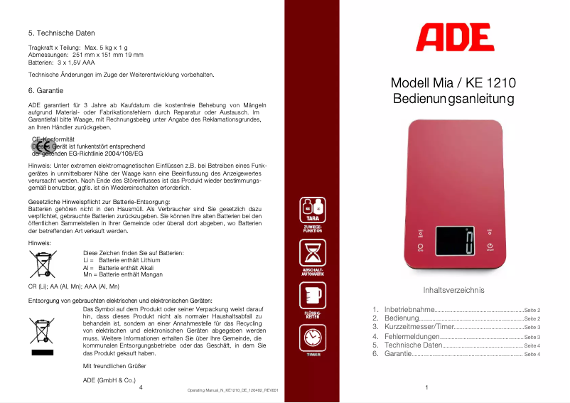 Página 1 del manual Manual de usuario ADE Mia KE 1210