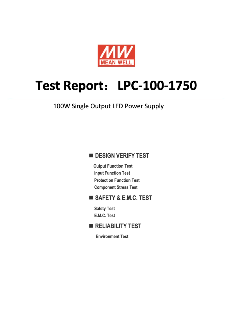 Página 1 del manual Ficha técnica Mean Well LPC-100-1750