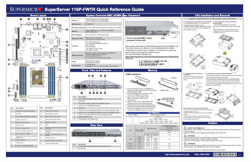 Imagen de la primera página del manual del dispositivo SuperServer SYS-110P-FWTR