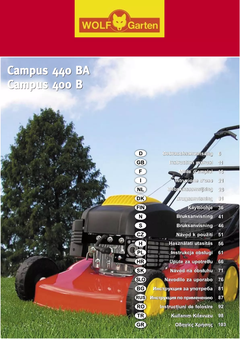 Página 1 del manual Manual de usuario Wolf Garten Campus 440 BA