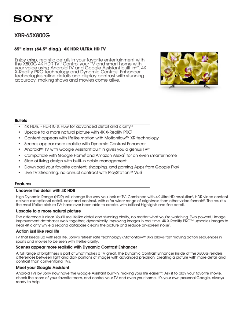 Página 1 del manual Ficha técnica Sony XBR-65X800G