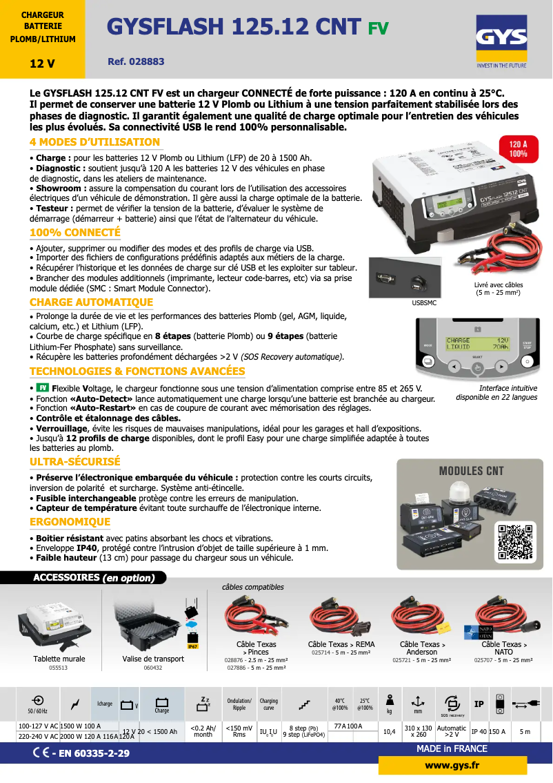 Página 1 del manual Ficha técnica GYS Gysflash 125.12 CNT FV