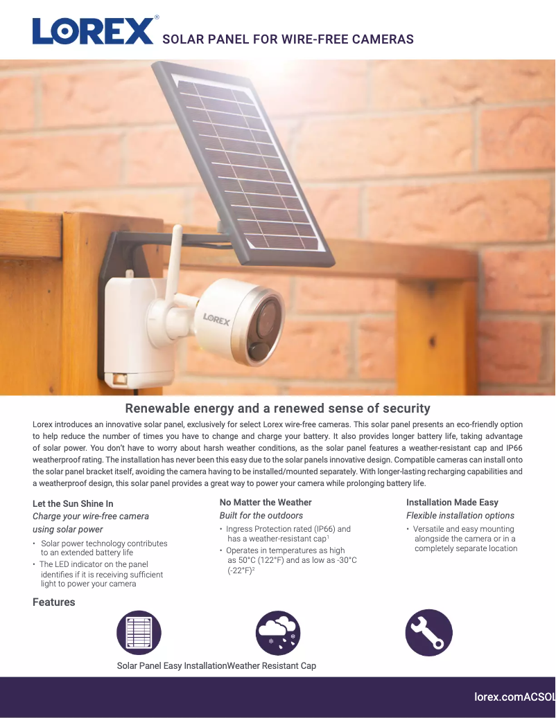 Página 1 del manual Ficha técnica Lorex ACSOL1B