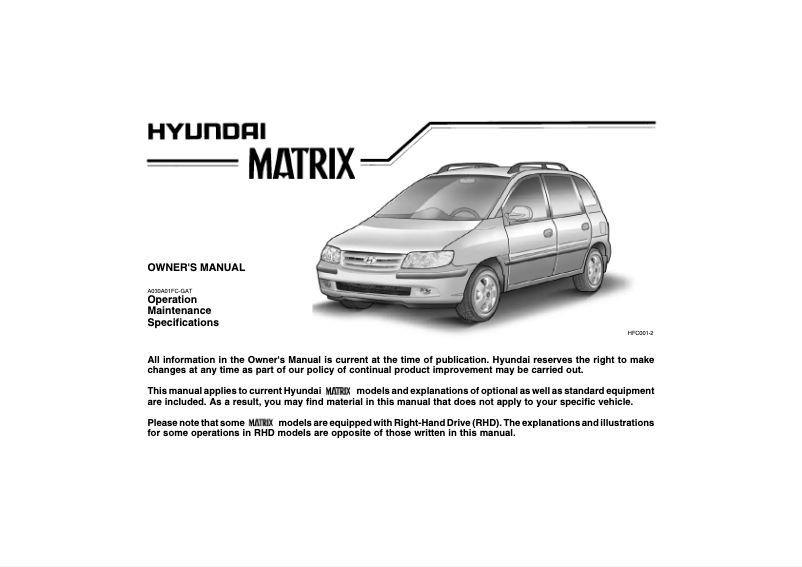 Página 1 del manual Manual de usuario Hyundai Matrix (2007)