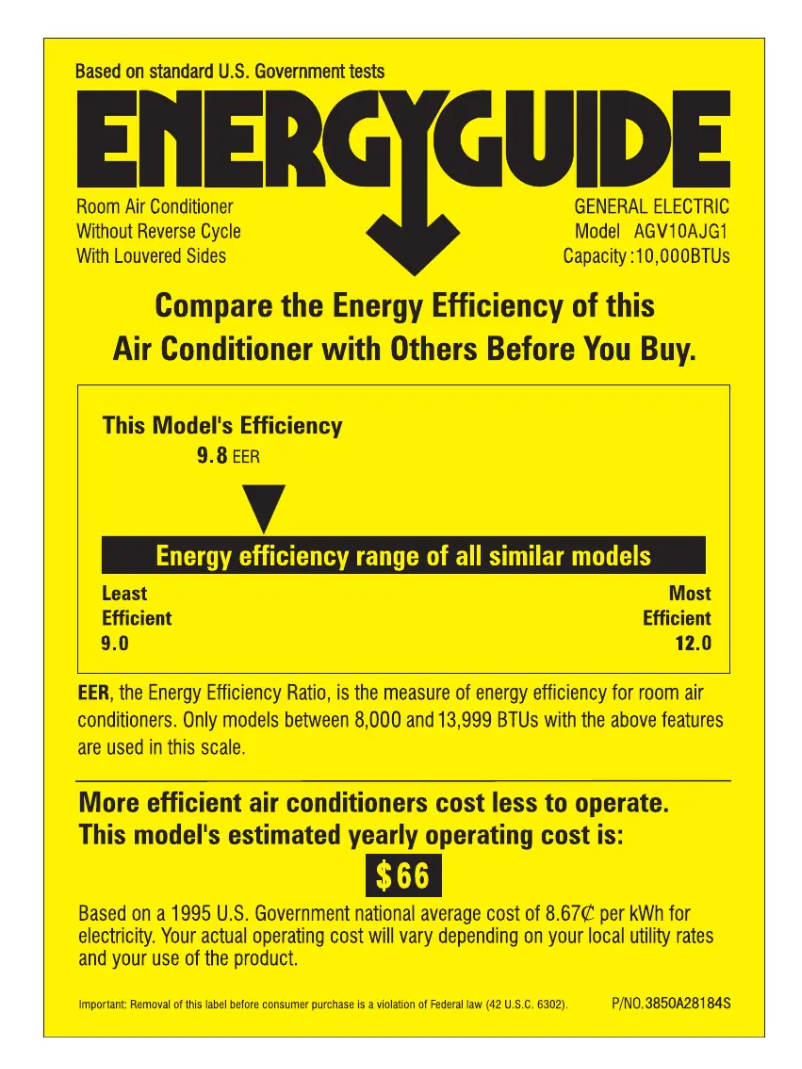 Página 1 del manual Etiqueta energética GE AGV10AJ