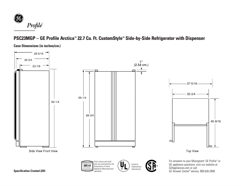 Página 1 del manual Ficha técnica GE PSC23MGPBB