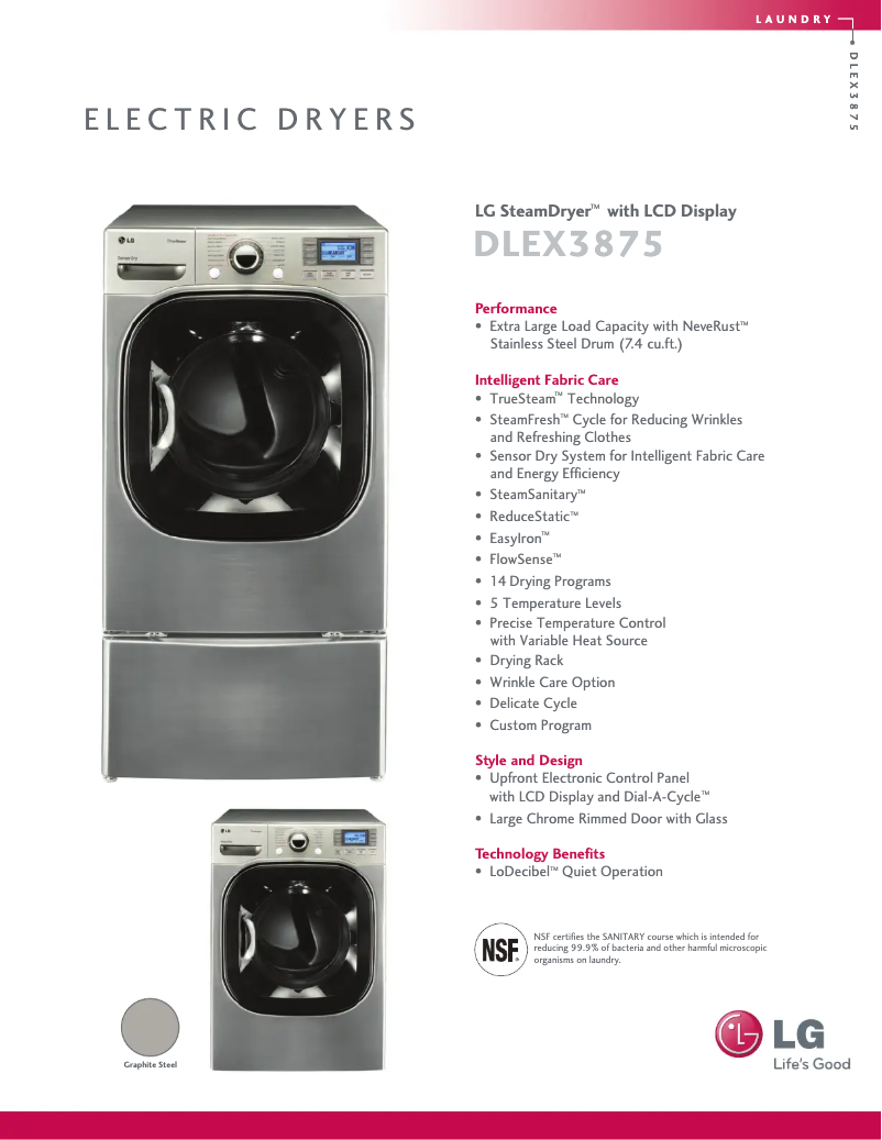 Página 1 del manual Ficha técnica LG DLEX3875V
