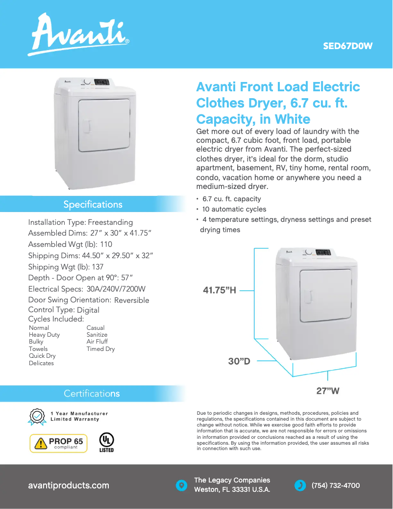 Imagen de la primera página del manual del dispositivo SED67D0W