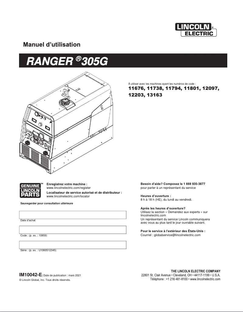 Página nº 1 - Manual de usuario Lincoln Electric Ranger 305 G