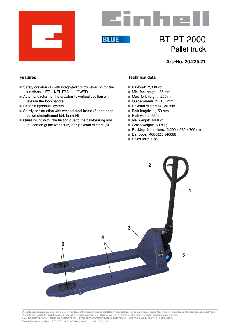 Imagen de la primera página del manual del dispositivo BT-PT 2000