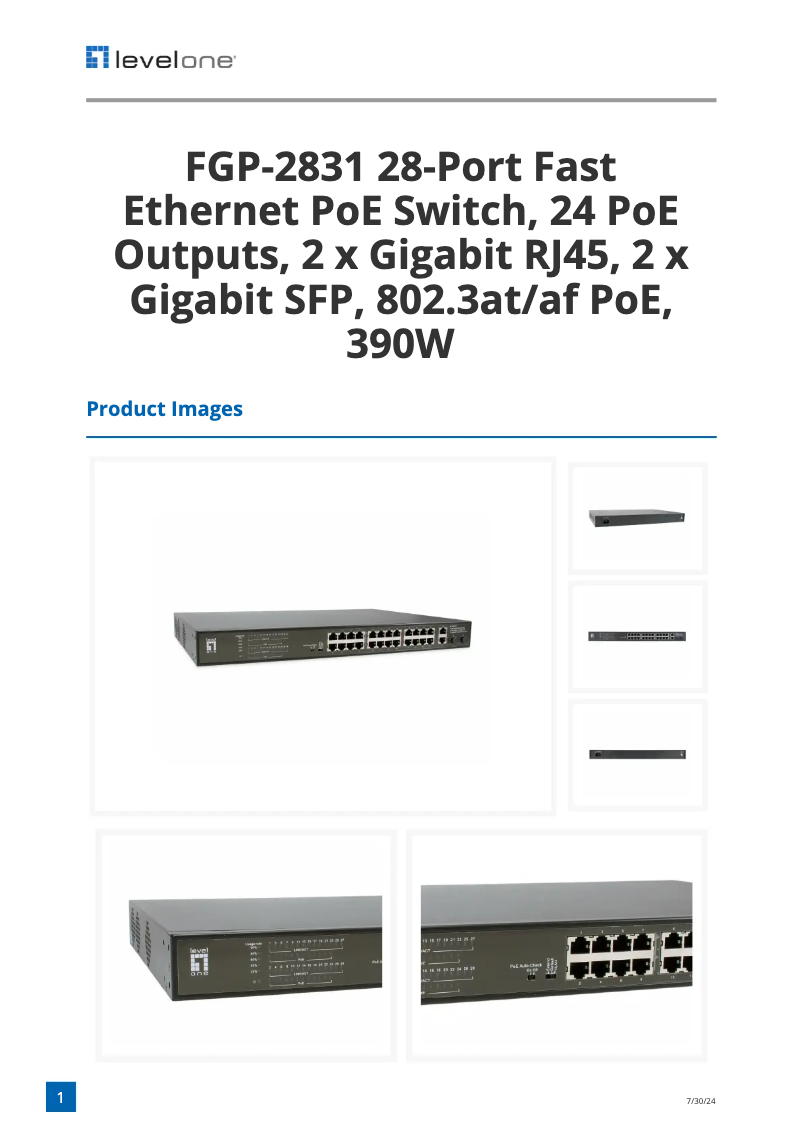Página 1 del manual Ficha técnica LevelOne FGP-2831