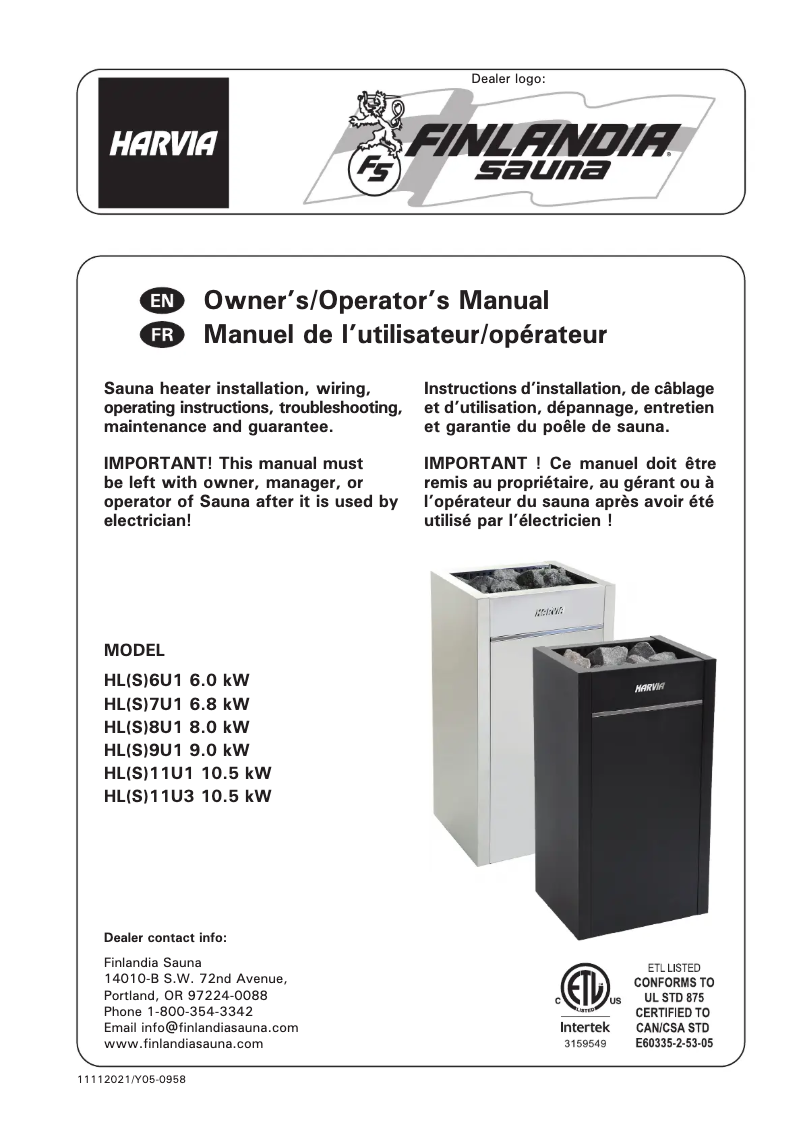 Página 1 del manual Manual de usuario Harvia Virta HL6 HL6U1