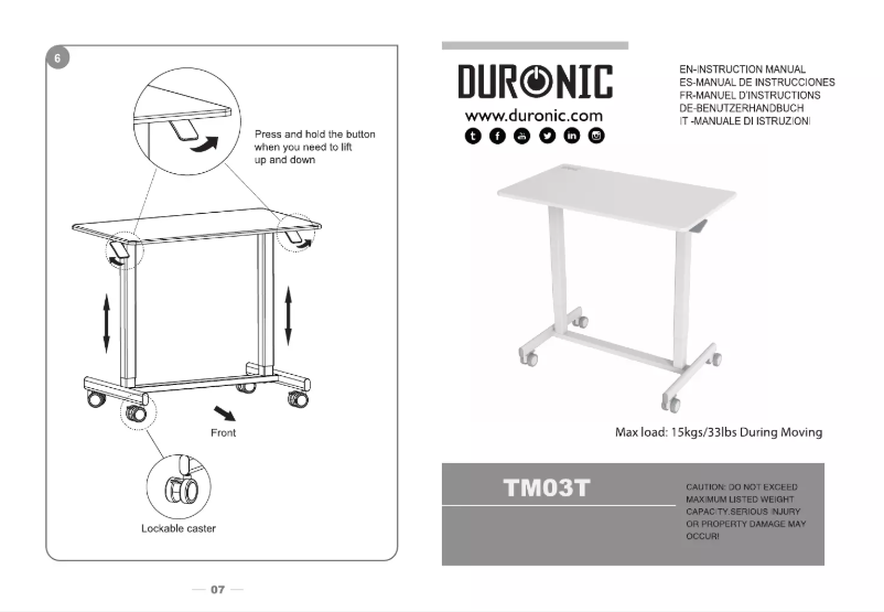 Página 1 del manual Manual de usuario Duronic TM03T