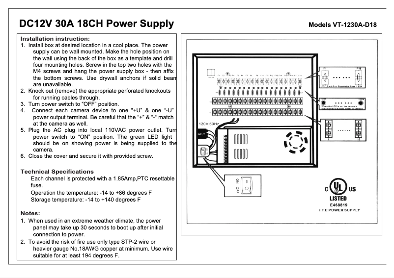Imagen de la primera página del manual del dispositivo VT-1230A-D18