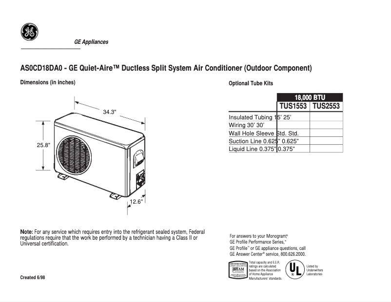 Imagen de la primera página del manual del dispositivo Quiet-Aire AS0CD18DA0