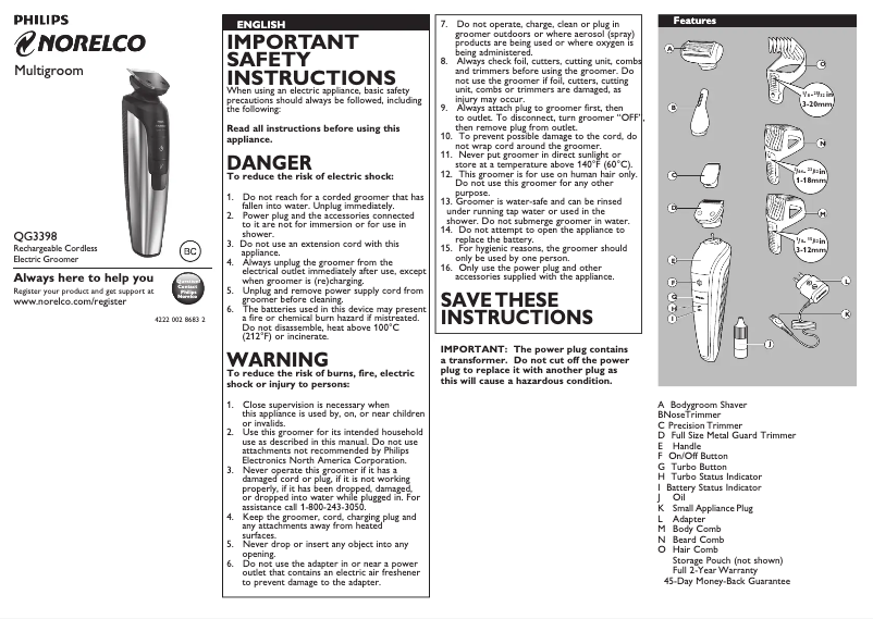 Imagen de la primera página del manual del dispositivo QG3398