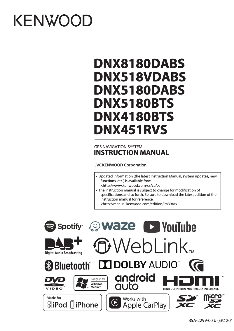 Página 1 del manual Manual de usuario Kenwood DNX5180BTS