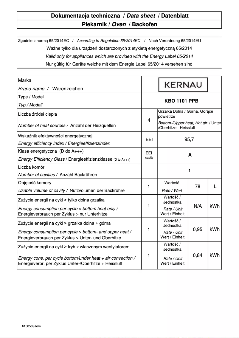 Página 1 del manual Ficha técnica Kernau KBO 1101 PP B