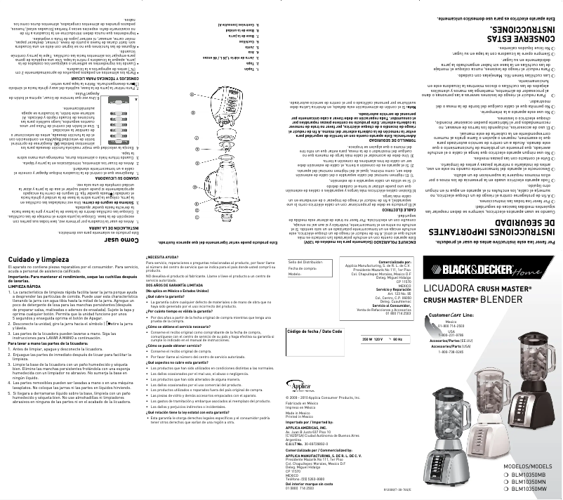 Imagen de la primera página del manual del dispositivo BLM10350MB