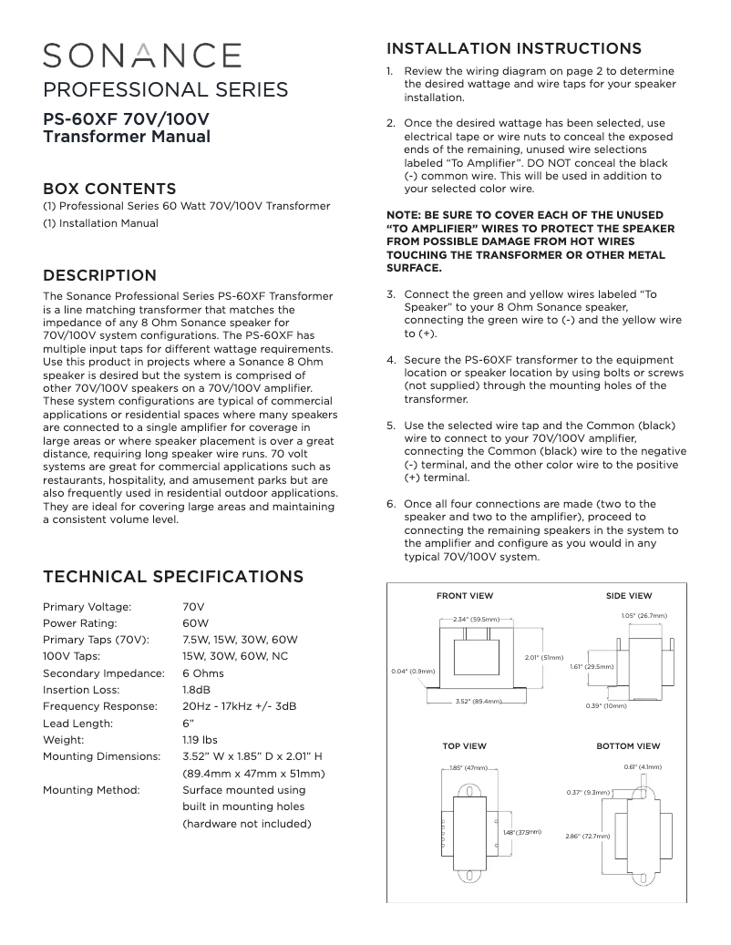 Página 1 del manual Manual de usuario Sonance PS-60XF